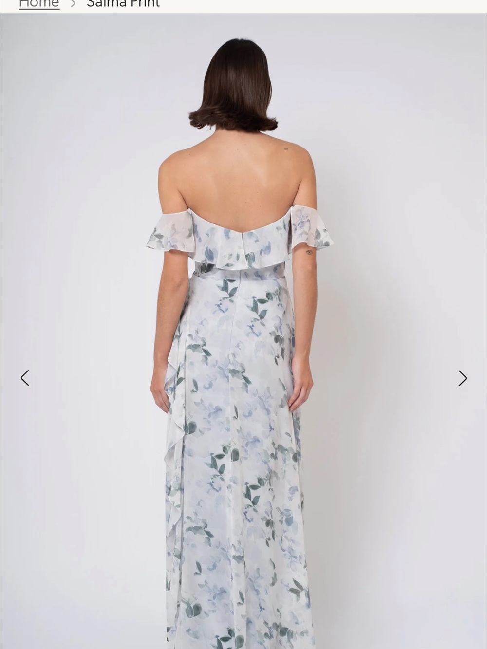 Jenny Yoo Strapless Ruffle Floral Maxi Dress in Light Blue and White